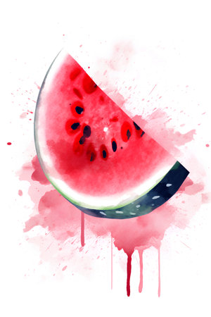 Watercolor hand drawn slice of watermelon on white background. Vector illustration.の素材