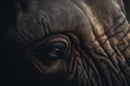 Eye of an elephant. Close-up of the eye of an African elephant.の素材