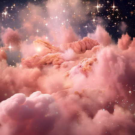 3D illustration of a beautiful cloudscape with stars and nebulaの素材