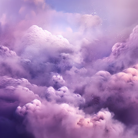 Purple sky with white clouds and stars. Fantasy nature background.の素材