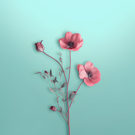 Pink poppies on a turquoise background. Vector illustration.の素材