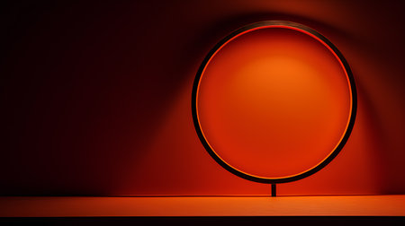 Round mirror on a red wall background. 3d render illustration.の素材