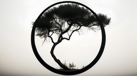 Pine tree in a round mirror on a white background. 3d renderingの素材