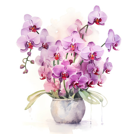 Bouquet of orchids in a vase. Watercolor illustrationの素材