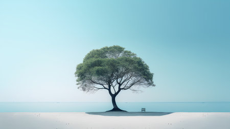 Single tree on the beach with blue sky background. 3d rendering