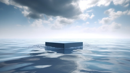 Conceptual 3D abstract blue sea or ocean water waves and sky with clouds backgroundの素材