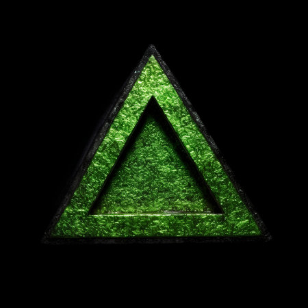 3d abstract stone letter with green grass on black background - triangleの素材