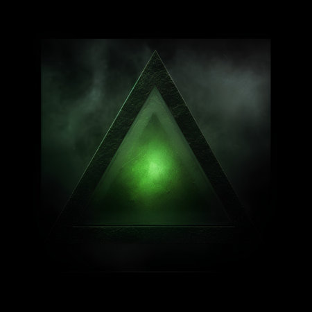 green triangle on a black background with smoke, 3d illustration.の素材