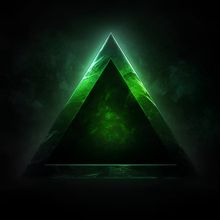 green triangle on a dark background, 3d render, square imageの素材