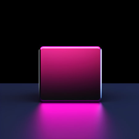 3d rendering of a shiny pink square on a black background.の素材