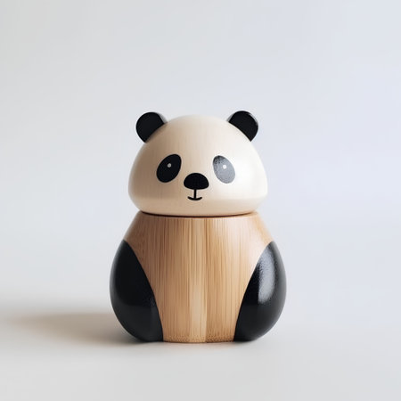 Panda made from wood isolated on a white background, 3d renderの素材