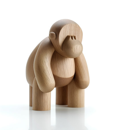 Wooden monkey on a white background. 3d rendering illustration.の素材