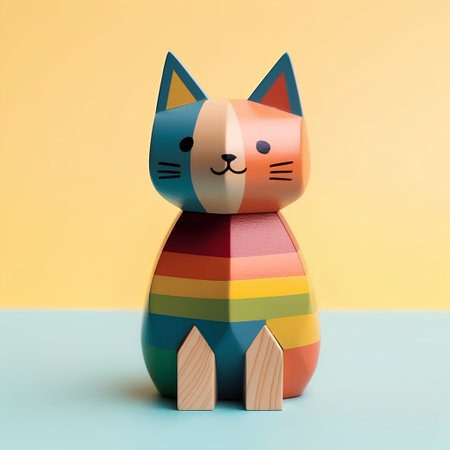 Cute cat made of wooden blocks on colorful background. LGBT concept.の素材