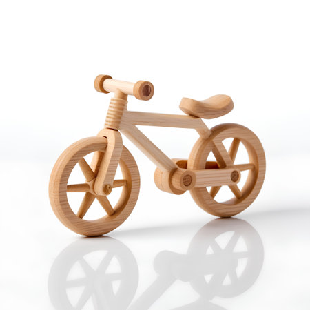 Wooden bicycle on a white background. The concept of ecological transport.の素材