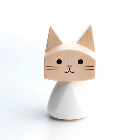 Wooden cat on white background. Isolated. 3d renderの素材