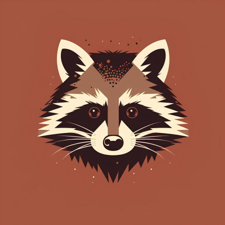 Raccoon head. Vector illustration. Isolated on brown background.の素材