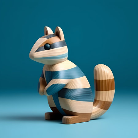 Wooden toy raccoon on a blue background. 3d renderingの素材