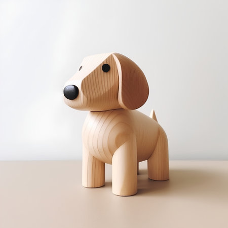 Wooden dog on a white background. The concept of education.の素材