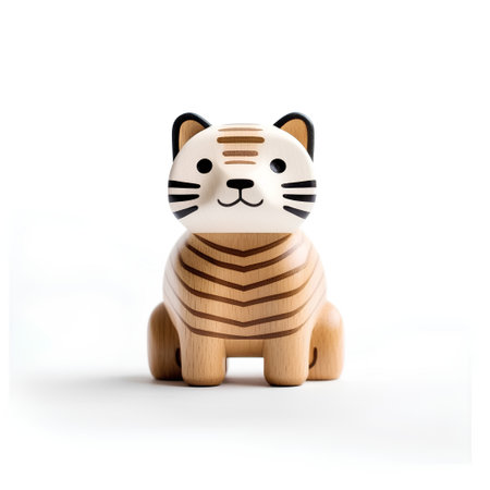 Wooden toy cat isolated on a white background with clipping path.の素材