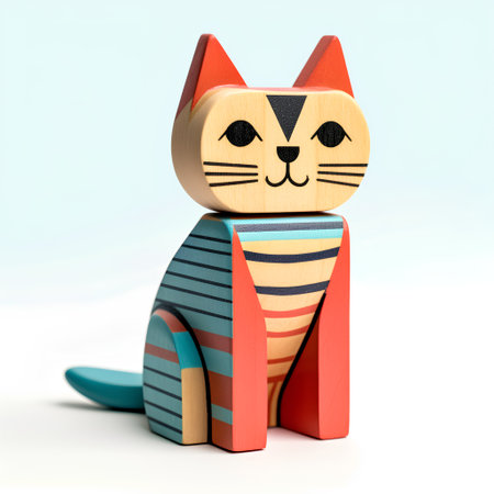 Wooden cat isolated on a white background. 3d illustration.の素材