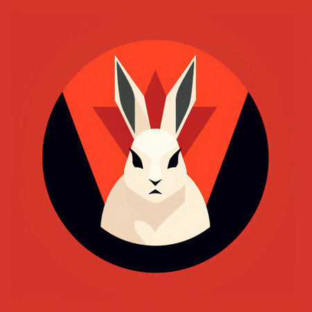 Rabbit icon. Vector illustration in flat style on red background.の素材