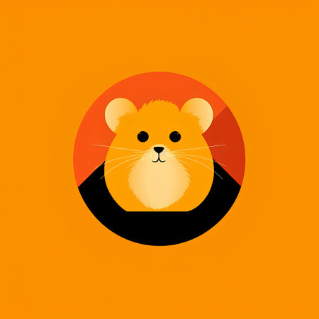 Hamster icon. Vector illustration in flat style. Isolated on orange background.の素材