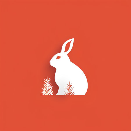 Rabbit with pine tree on red background. Vector illustration. Eps 10の素材