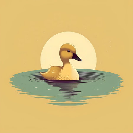 Duck swimming in the water at sunset. Vector illustration in retro style.の素材