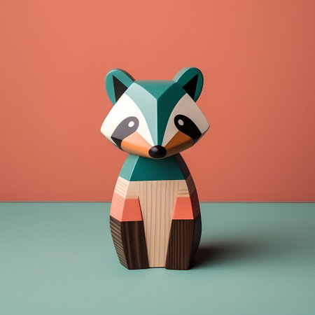 Wooden toy raccoon on a colored background. 3d renderingの素材