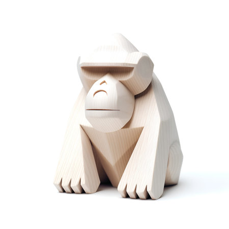 Wooden monkey isolated on a white background. 3d illustration.の素材