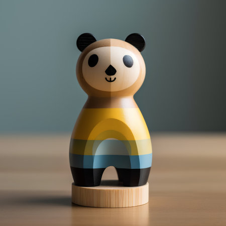 Panda wooden toy on a wooden table. 3d illustration.の素材