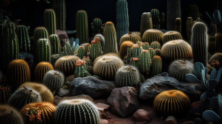 Cactuses in a botanical garden. Toned image.の素材