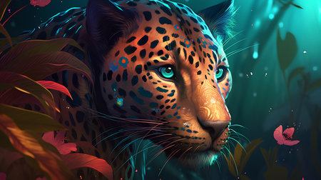 Leopard portrait in the jungle. Vector illustration of wild animal.の素材