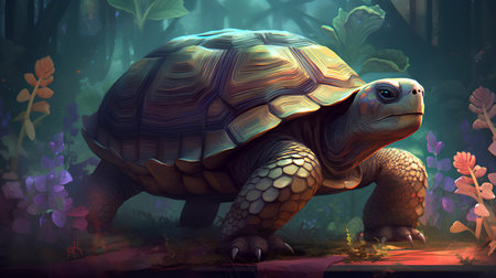 3d rendering of a giant tortoise in the jungle, illustrationの素材