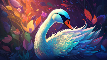 Beautiful swan on the background of the forest. Vector illustration.の素材