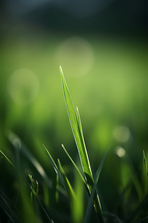 Fresh green grass with shallow depth of field. Abstract nature background.の素材