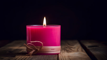 Pink candle on a wooden background. Valentine's Day. Toned.の素材