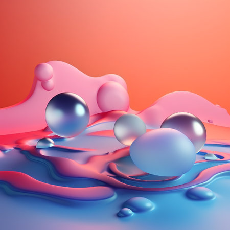 abstract background with liquid and spheres, 3d render, illustrationの素材