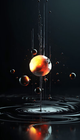 3d rendering of a drop of water on a black background.の素材