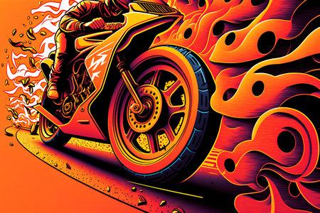 Motorcycle on the road. Colorful background. Vector illustration.の素材