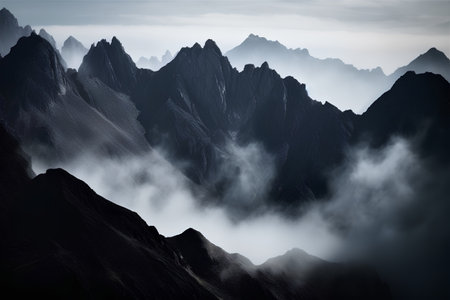 Foggy mountain landscape in the clouds. 3D Renderingの素材