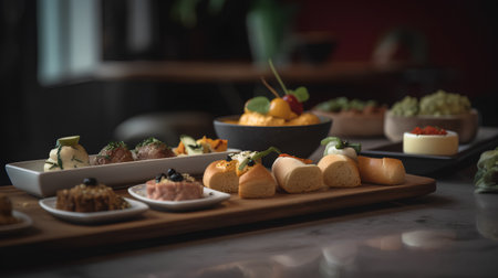 catering food on a table in a restaurant, canapesの素材
