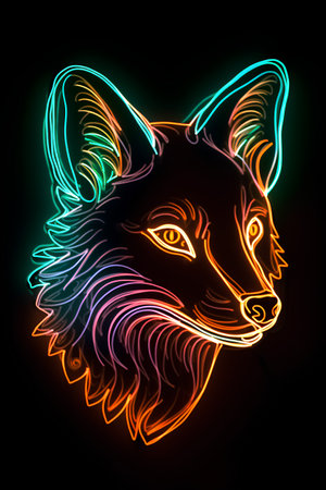 Neon head of a fox. Vector illustration on a black background.の素材