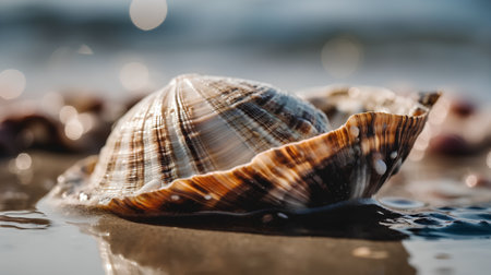 Seashells on the beach. Shallow depth of fieldの素材