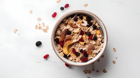 Healthy breakfast - muesli with dried fruits and nuts.の素材