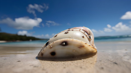 Seashell on a tropical beach in the Seychellesの素材