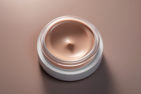 Cosmetic cream in a jar on a brown background. 3d renderingの素材