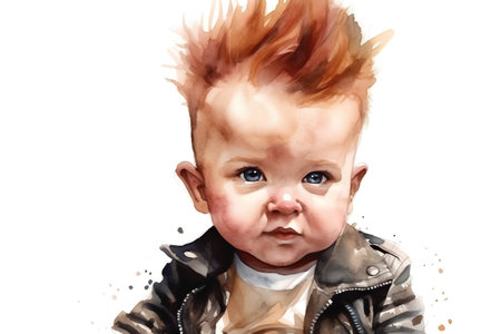Portrait of a little boy in a jacket. Watercolor illustrationの素材