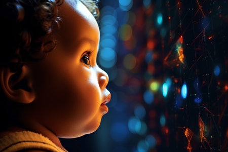 Cute little african american baby boy with abstract background.の素材