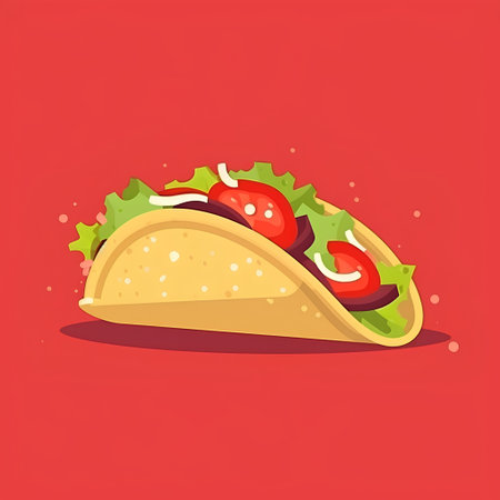 Taco with meat and vegetables on a red background. Vector illustration.の素材